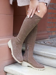 Linzi Brown Kortina Brown Suede High Leg Boots With Wedged Heel - Image 2 of 6