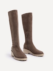 Linzi Brown Kortina Brown Suede High Leg Boots With Wedged Heel - Image 4 of 6