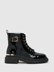 Schuh Ashley Patent Strap Lace Black Boots - Image 1 of 4