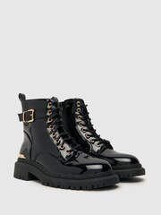 Schuh Ashley Patent Strap Lace Black Boots - Image 2 of 4