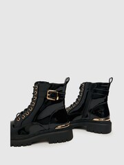Schuh Ashley Patent Strap Lace Black Boots - Image 3 of 4