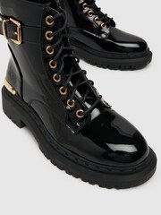 Schuh Ashley Patent Strap Lace Black Boots - Image 4 of 4