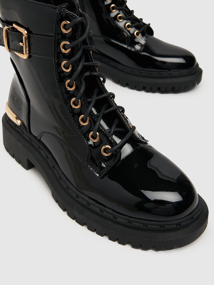 Schuh Ashley Patent Strap Lace Black Boots - Image 4 of 4