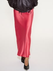 Coral Pink Satin Midi Skirt - Image 2 of 5