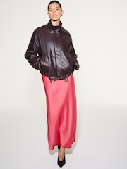 Coral Pink Satin Midi Skirt - Image 3 of 5