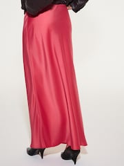 Coral Pink Satin Midi Skirt - Image 4 of 5