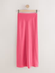 Coral Pink Satin Midi Skirt - Image 6 of 8