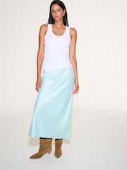 Aqua Blue Satin Midi Skirt - Image 2 of 4