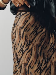 Orange/Black Tiger Print Satin Midi Skirt - Image 5 of 8