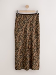 Orange/Black Tiger Print Satin Midi Skirt - Image 6 of 8