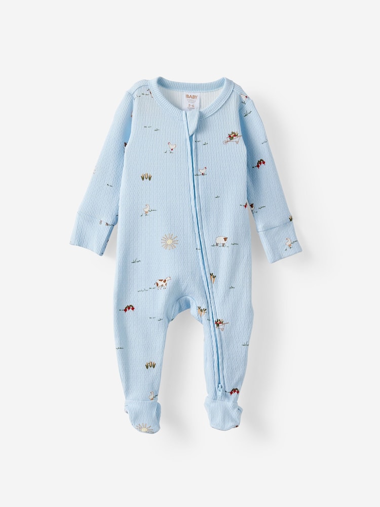 Cotton On Blue Pointelle Long Sleeve Zip Sleepsuit - Image 1 of 3