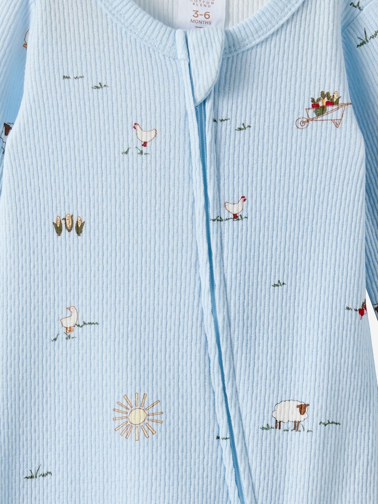 Cotton On Blue Pointelle Long Sleeve Zip Sleepsuit - Image 2 of 3
