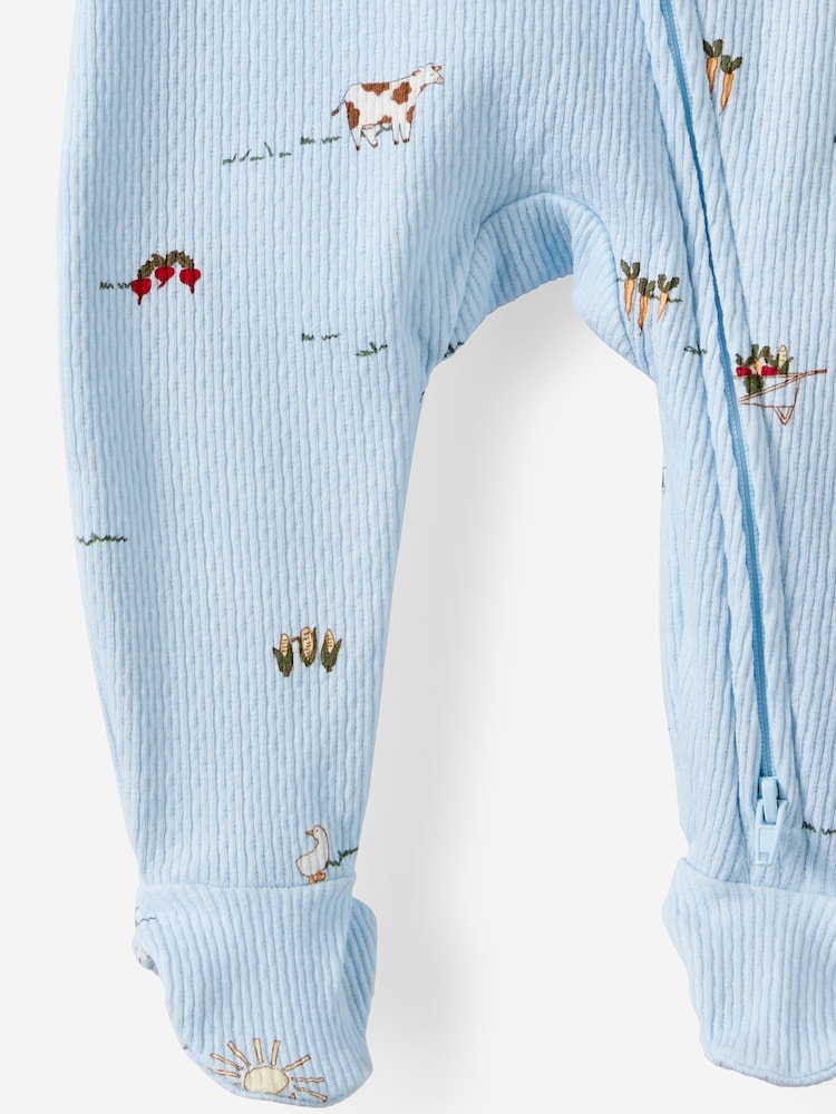 Cotton On Blue Pointelle Long Sleeve Zip Sleepsuit - Image 3 of 3