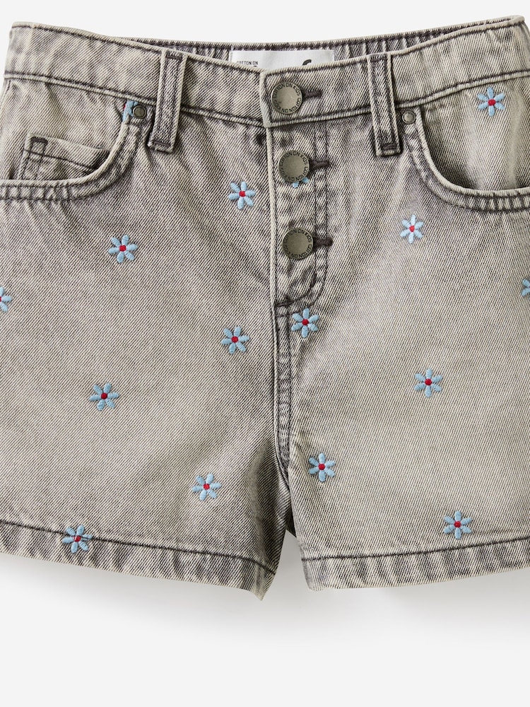 Cotton On Grey Snap Front Denim Shorts - Image 3 of 3
