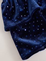 Navy Blue Velvet Short Sleeve Occasion Dress (3mths-8yrs) - Image 4 of 5