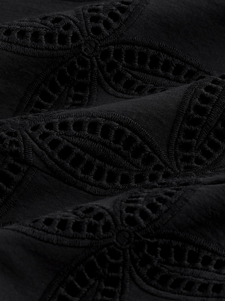 Black Sleeveless Broderie Shift Mini Dress - Image 2 of 6