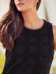 Black Sleeveless Broderie Shift Mini Dress - Image 5 of 6
