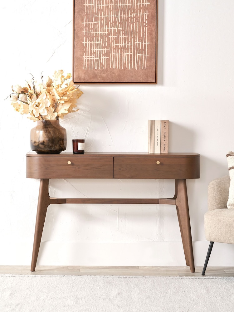 Pacific Dark Ash Retro Wood 2 Drawer Console Table - Image 1 of 7