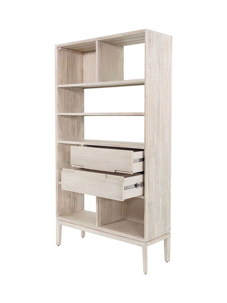 Pacific White Sand Acacia Wood 2 Drawer 7 Niche Shelf Unit - Image 6 of 6 Pacific White Sand Acacia Wood 2 Drawer 7 Niche Shelf Unit - Image 6 of 6