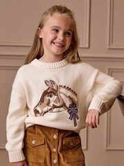 Joules Girls' Hattie Cream Horse Intarsia Horse Jumper - Image 1 of 2