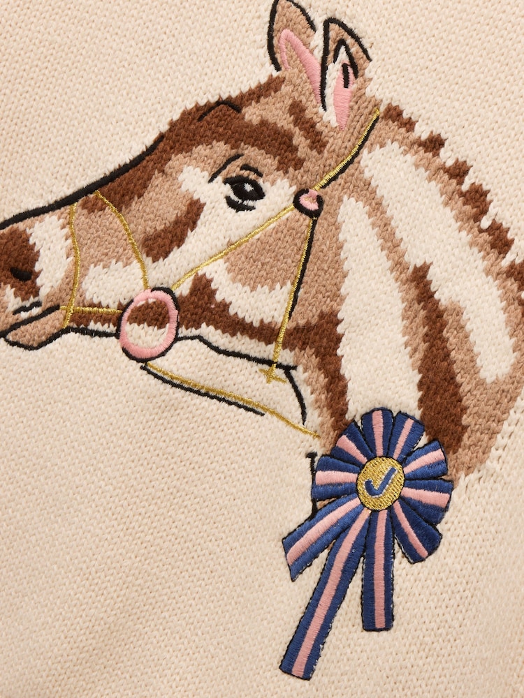 Buy Joules Girls' Hattie Cream Horse Intarsia Horse Jumper from