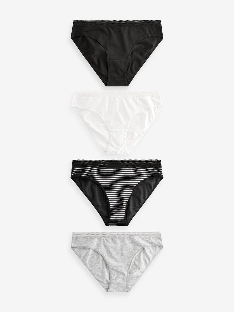 Black/White High Leg Geo Lace Trim Knickers 4 Pack - Image 1 of 8