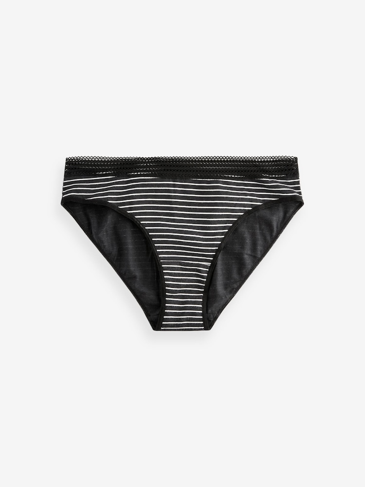 Black/White High Leg Geo Lace Trim Knickers 4 Pack - Image 8 of 8