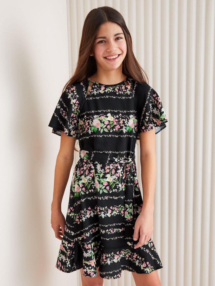 Lipsy Black Cut Out Flutter Sleeve Dress (5-16yrs) - Image 1 of 4
