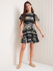 Lipsy Black Cut Out Flutter Sleeve Dress (5-16yrs) - Image 3 of 4