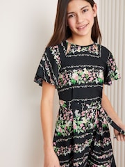 Lipsy Black Cut Out Flutter Sleeve Dress (5-16yrs) - Image 4 of 4