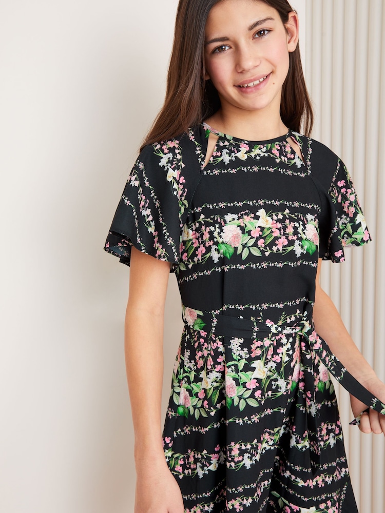 Lipsy Black Cut Out Flutter Sleeve Dress (5-16yrs) - Image 4 of 4