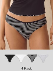 Black/White Brazilian Geo Lace Trim Knickers 4 Pack - Image 1 of 12