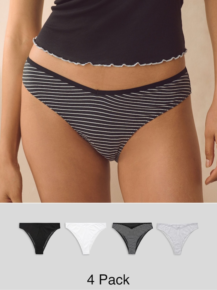 Black/White Brazilian Geo Lace Trim Knickers 4 Pack - Image 1 of 12