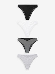 Black/White Brazilian Geo Lace Trim Knickers 4 Pack - Image 7 of 12