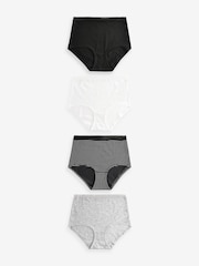 Black/White Full Brief Geo Lace Trim Knickers 4 Pack - Image 1 of 8