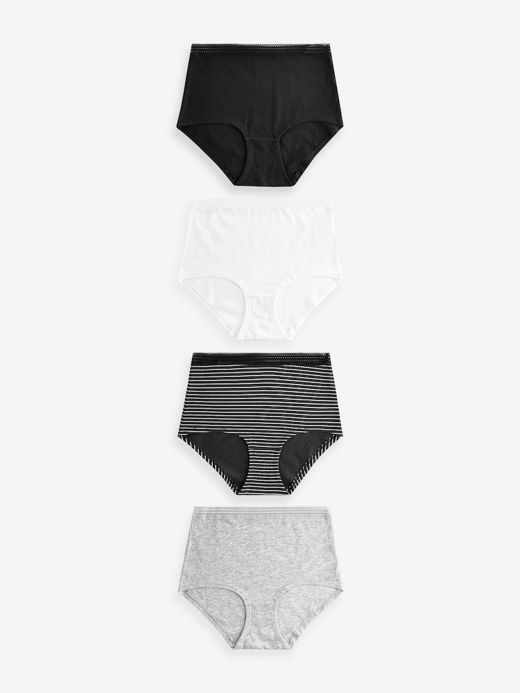 Black/White Full Brief Geo Lace Trim Knickers 4 Pack - Image 1 of 8