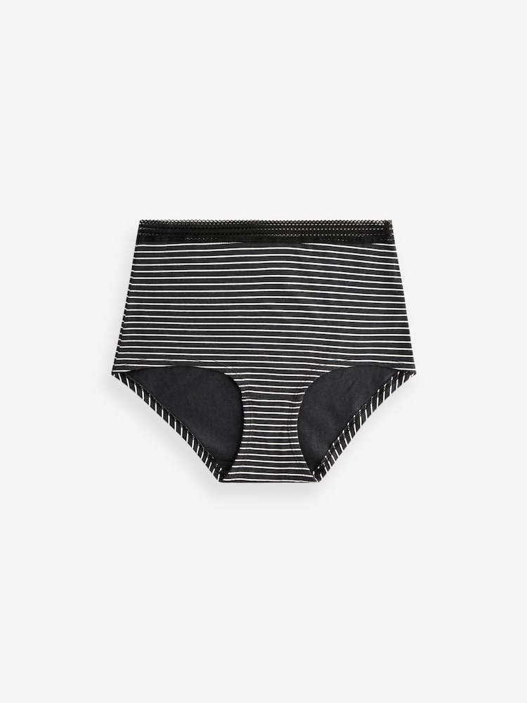 Black/White Full Brief Geo Lace Trim Knickers 4 Pack - Image 8 of 8