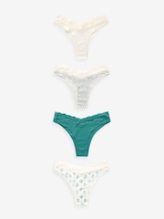 Green/White Print Extra High Leg Cotton and Lace Knickers 4 Pack - Image 1 of 8