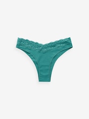 Green/White Print Extra High Leg Cotton and Lace Knickers 4 Pack - Image 5 of 8