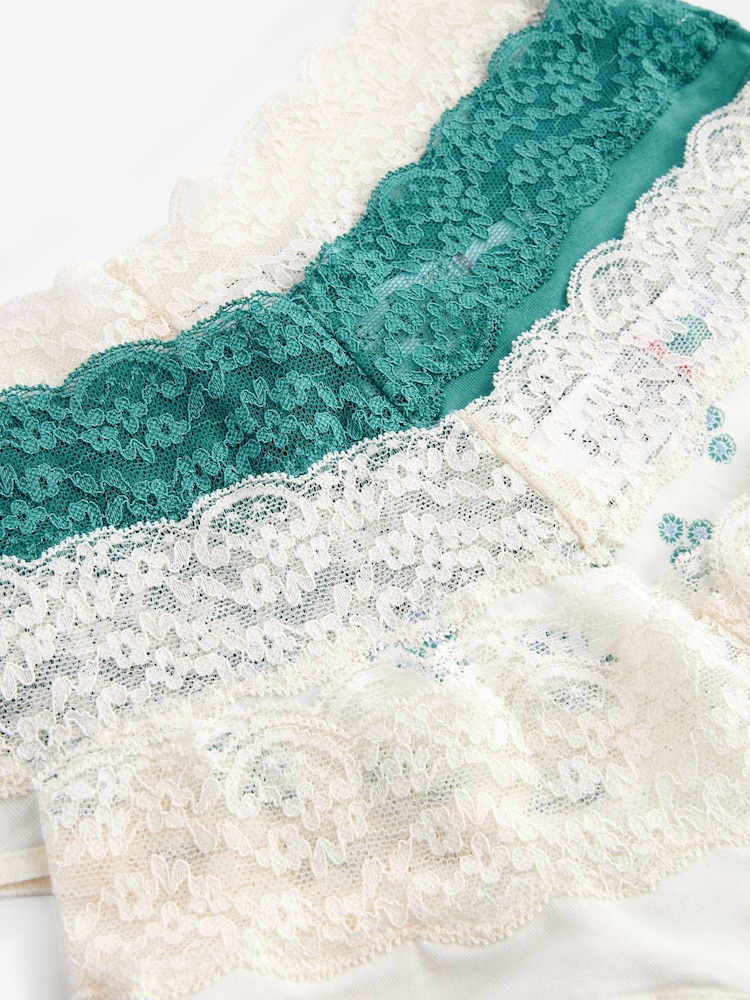 Green/White Print Extra High Leg Cotton and Lace Knickers 4 Pack - Image 8 of 8