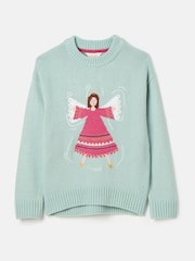 Joules Girls' Cracking Blue Intarsia Artwork Jumper - Image 1 of 5