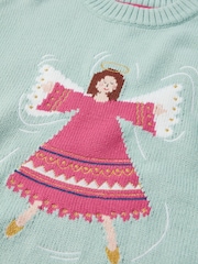 Joules Girls' Cracking Blue Intarsia Artwork Jumper - Image 4 of 5