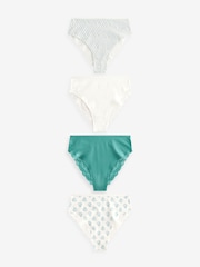 Green/White Print High Rise High Leg Cotton and Lace Knickers 4 Pack - Image 1 of 8
