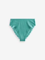 Green/White Print High Rise High Leg Cotton and Lace Knickers 4 Pack - Image 8 of 8