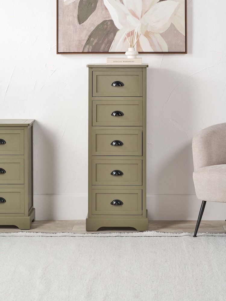 Pacific Olive Pine Wood 5 Drawer Unit - Image 1 of 6 Pacific Olive Pine Wood 5 Drawer Unit - Image 1 of 6
