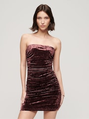 Superdry Pink Velvet Bandeau Mini Dress - Image 1 of 3