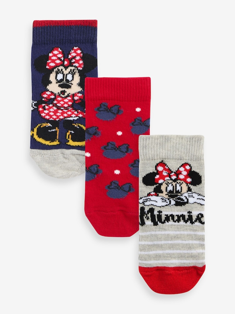 Character Red Minnie Mouse 100% Cotton Socks 3 Pack - Image 1 of 4