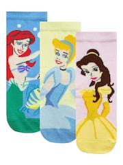 Character Yellow Disney Princess 100% Cotton Socks 3 Pack - Image 1 of 4