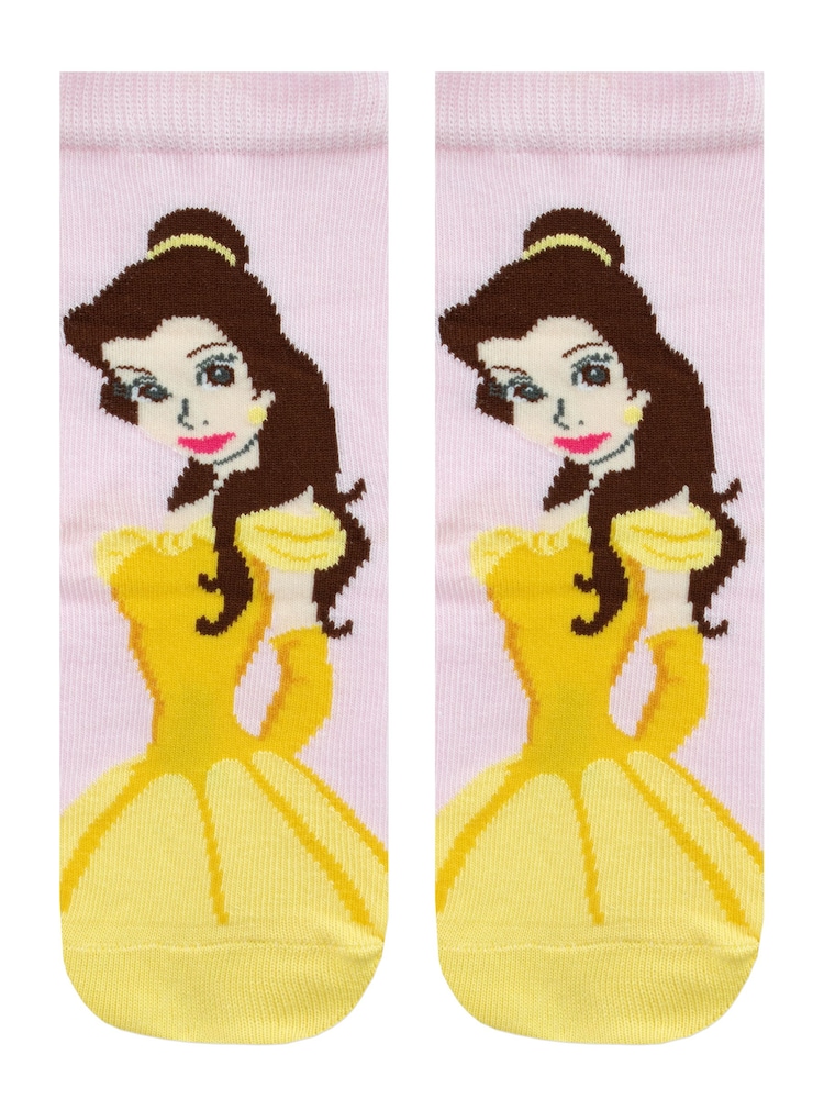 Character Yellow Disney Princess 100% Cotton Socks 3 Pack - Image 2 of 4