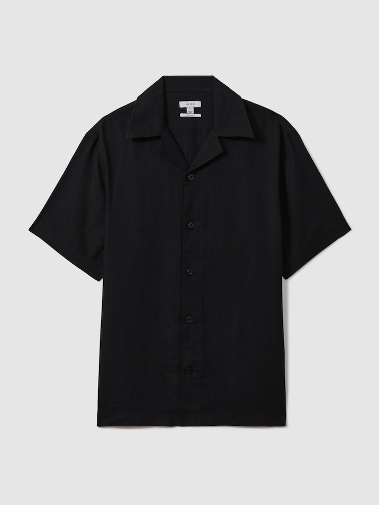 Reiss Black Beldi Relaxed Linen Cuban Collar Shirt - Image 2 of 6